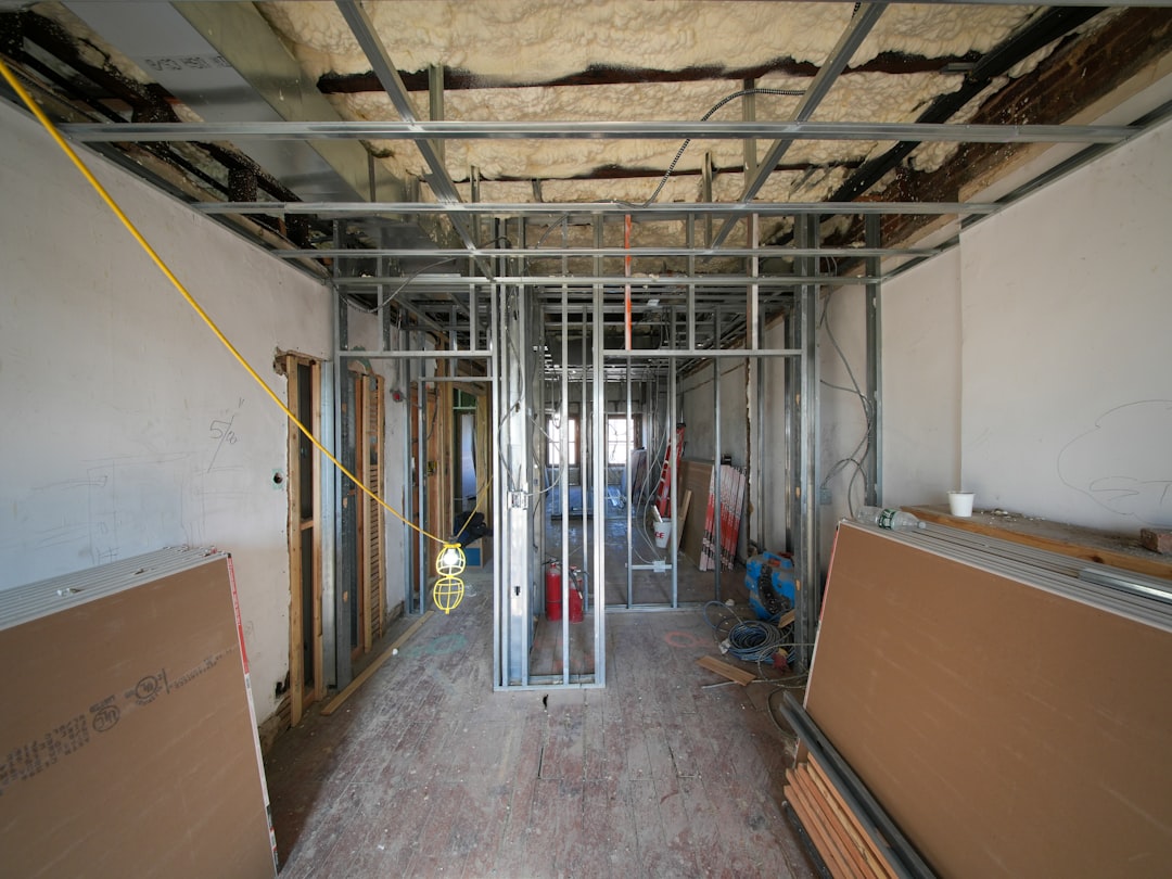 Gypsum false ceiling metal framing and board installation before electrical work