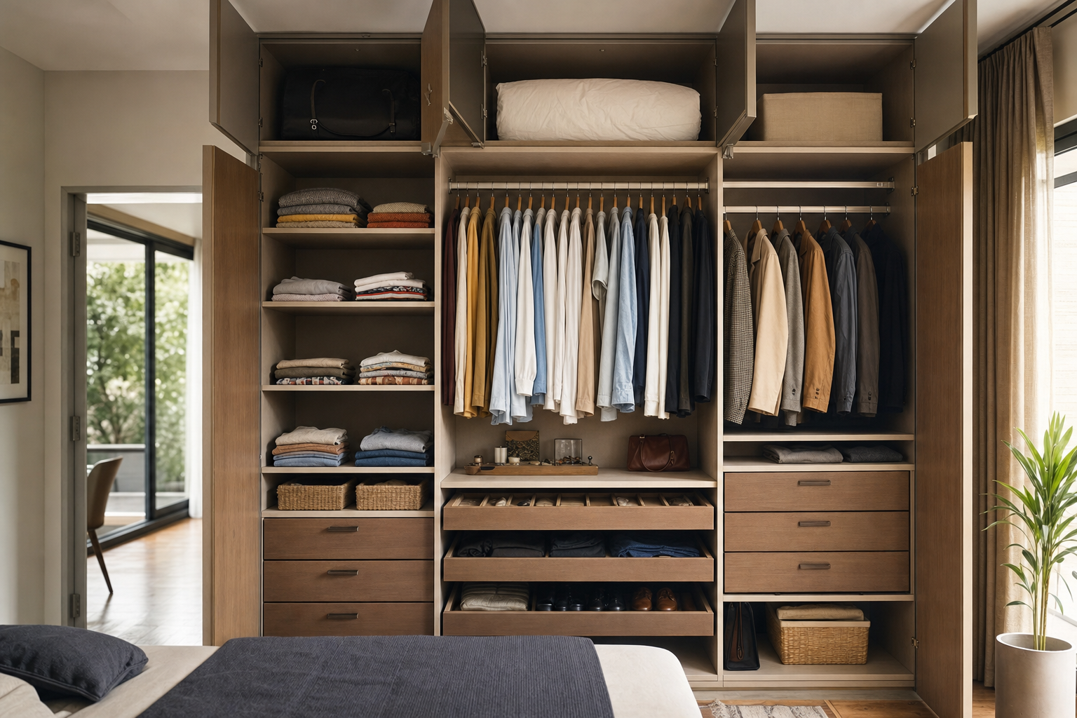 Modular wardrobe storage with drawers and organised compartments in Bangalore